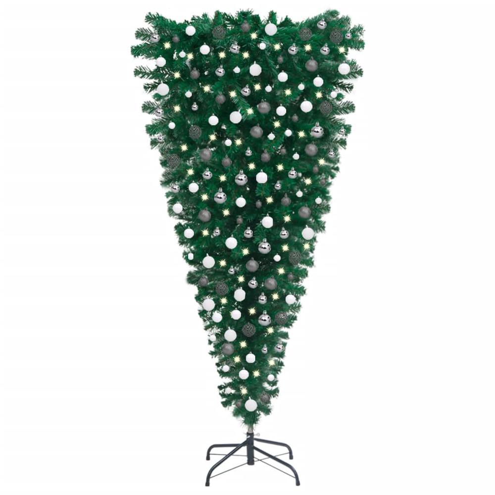 vidaXL Upside-down Artificial Christmas Tree with LEDs&Ball Set 82.7", 3078099. Picture 1