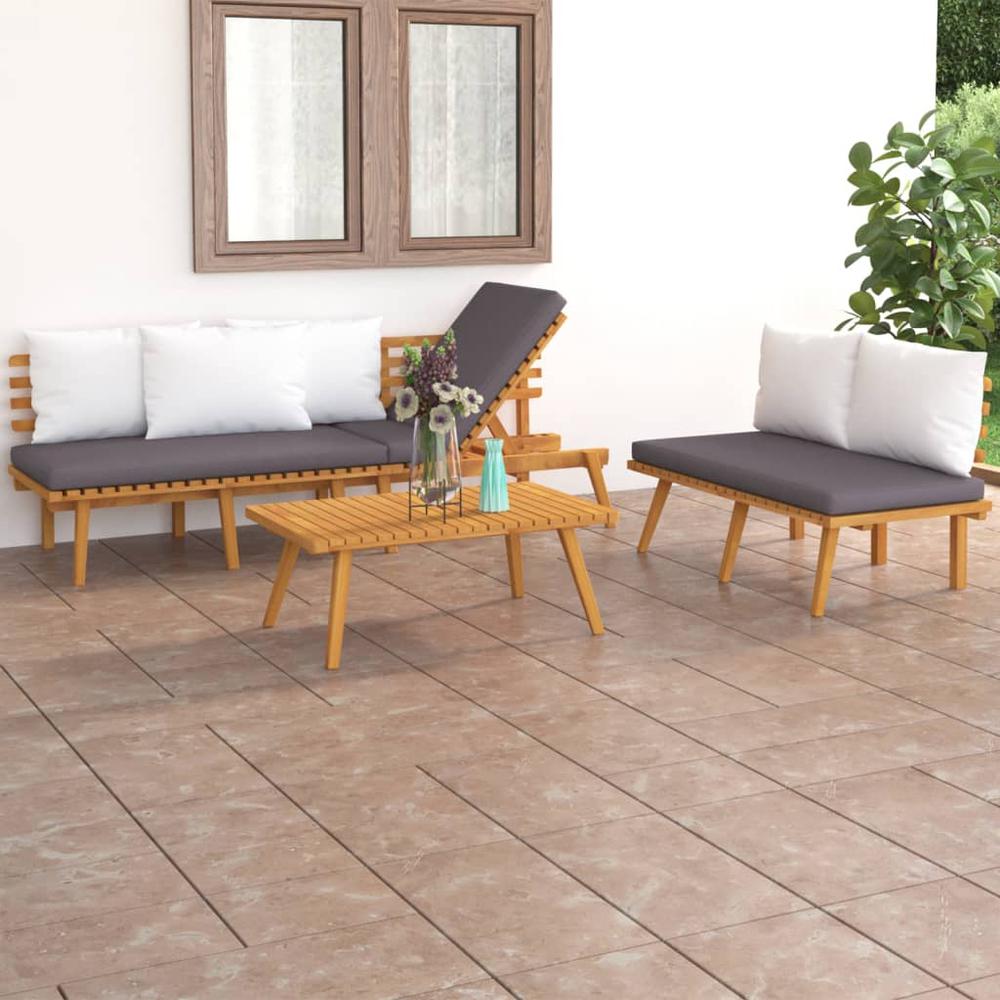 vidaXL 3 Piece Patio Lounge Set with Cushions Solid Acacia Wood, 3087012. Picture 1