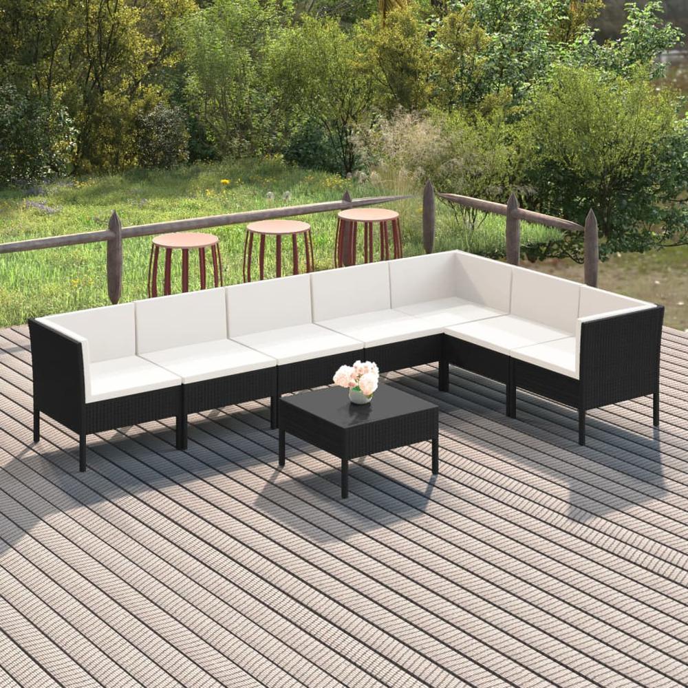vidaXL 8 Piece Patio Lounge Set with Cushions Poly Rattan Black, 3094428. Picture 1