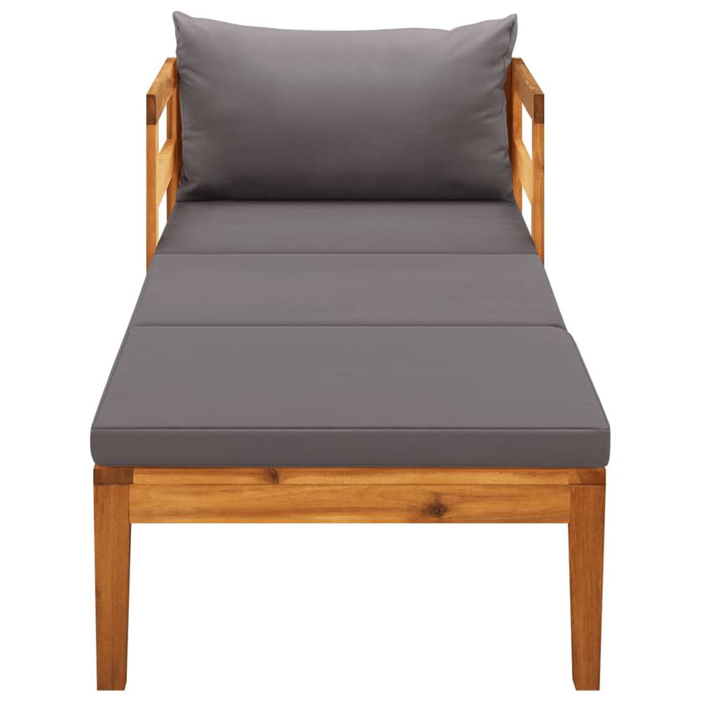 vidaXL Sun Lounger with Dark Gray Cushions Solid Acacia Wood. Picture 2
