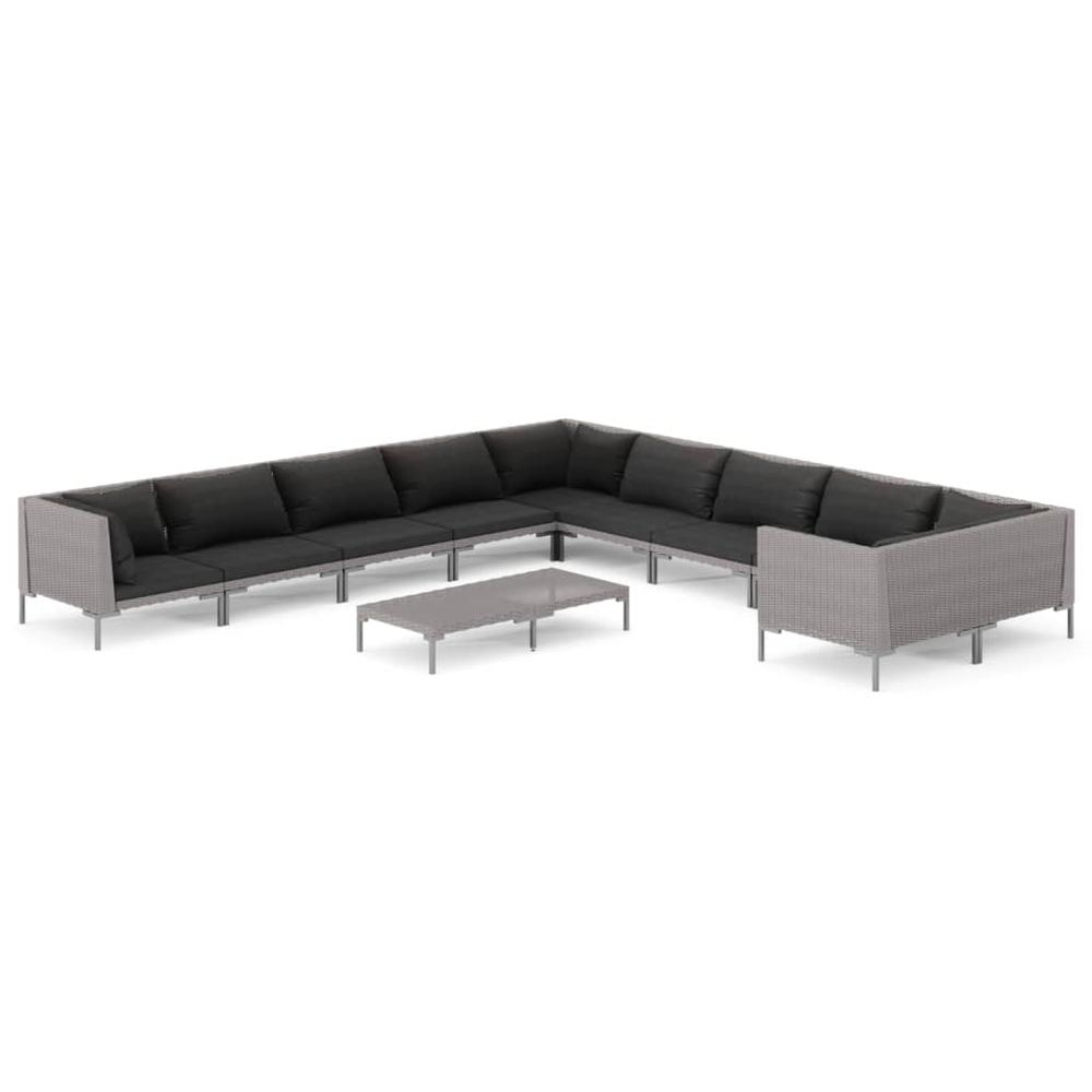 vidaXL 11 Piece Patio Lounge Set with Cushions Poly Rattan Dark Gray, 3099915. Picture 2