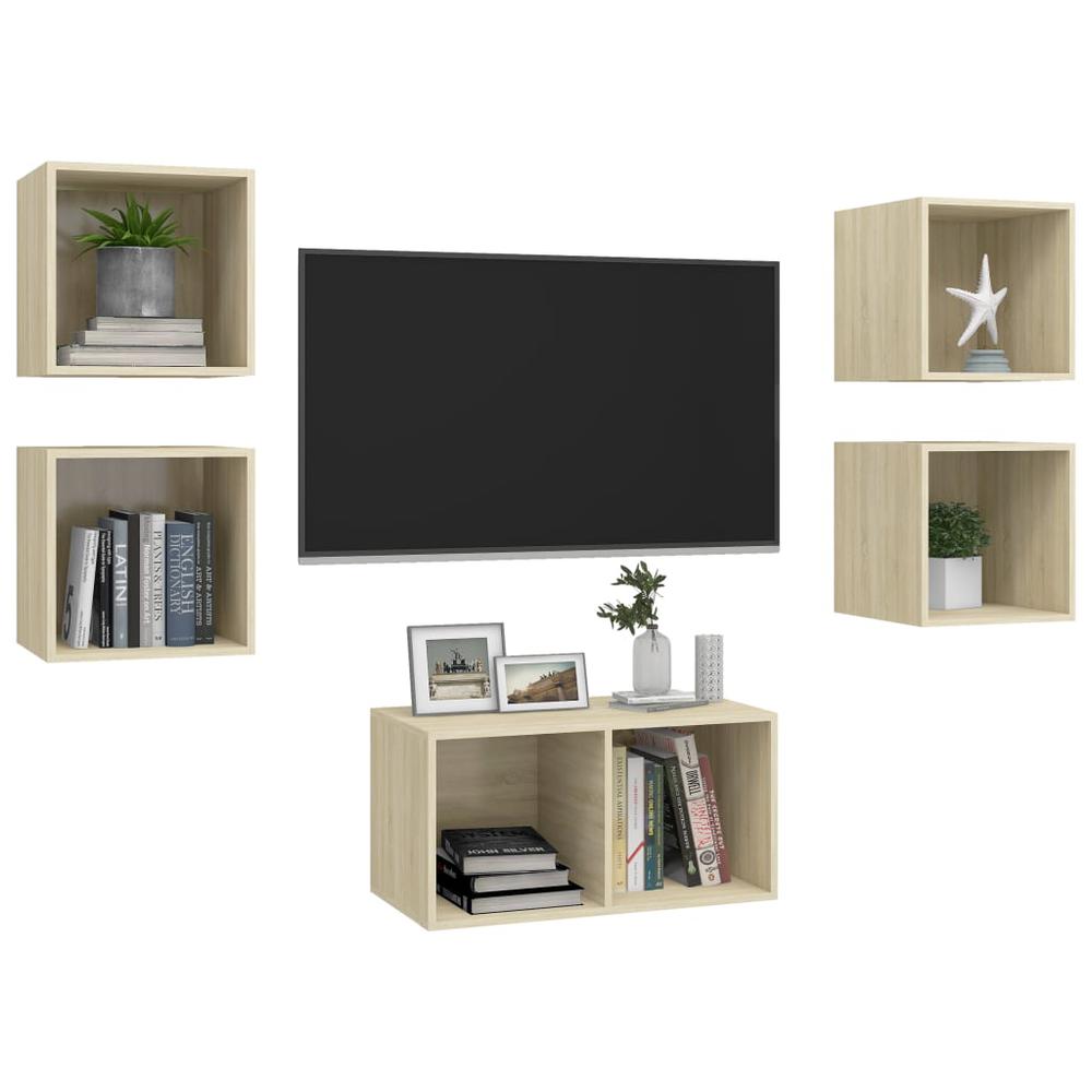 vidaXL 5 Piece TV Cabinet Set Sonoma Oak Engineered Wood, 3079604. Picture 3