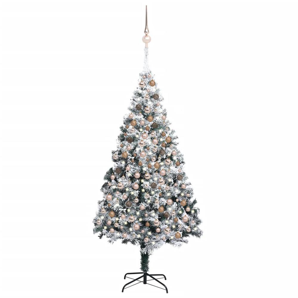 vidaXL Artificial Christmas Tree with LEDs&Ball Set Green 94.5" PVC, 3077870. Picture 1