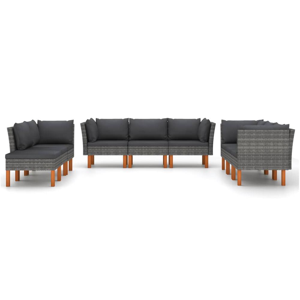 vidaXL 9 Piece Patio Lounge Set with Cushions Poly Rattan Gray, 3059726. Picture 3