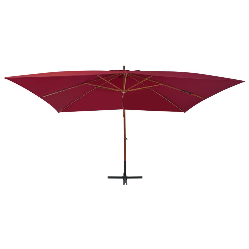 vidaXL Cantilever Umbrella with Wooden Pole 157.5"x118.1" Bordeaux Red. Picture 2