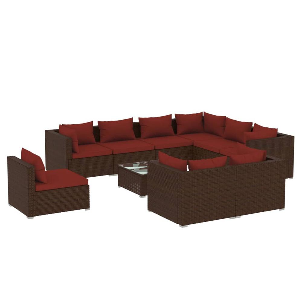 vidaXL 10 Piece Patio Lounge Set with Cushions Poly Rattan Brown, 3102651. Picture 2