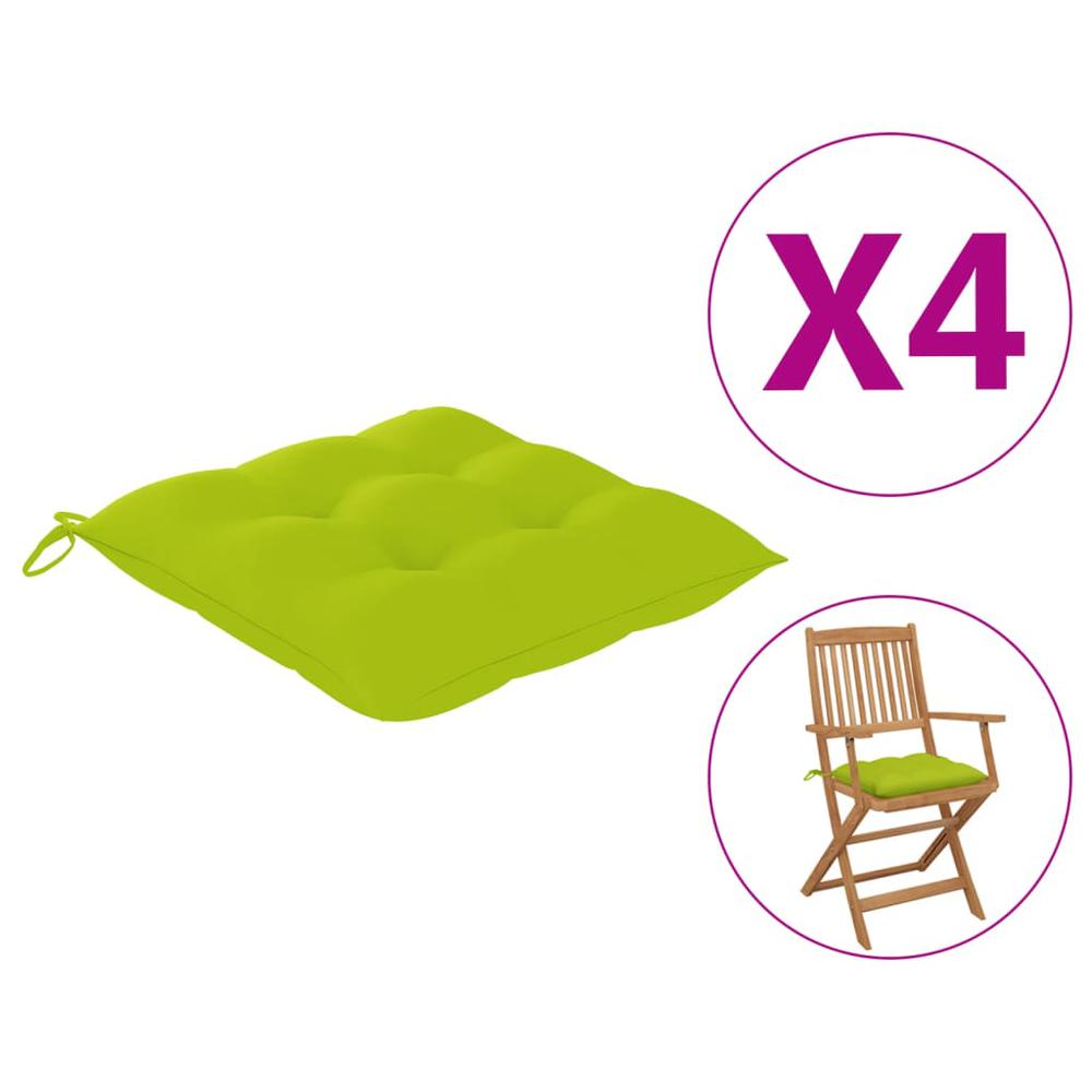vidaXL Chair Cushions 4 pcs Bright Green 15.7"x15.7"x2.8" Fabric. Picture 1