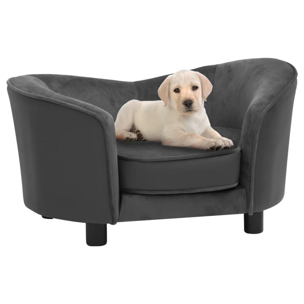vidaXL Dog Sofa Dark Gray 27.2"x19.3"x15.7" Plush and Faux Leather. Picture 1