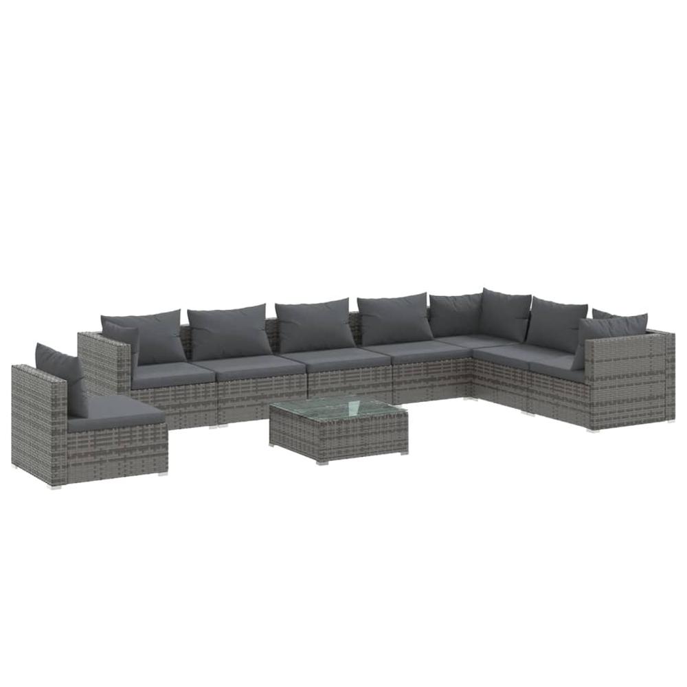 vidaXL 9 Piece Patio Lounge Set with Cushions Poly Rattan Gray, 3102381. Picture 2