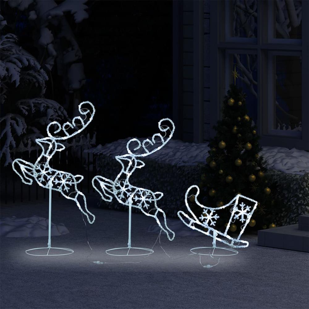 vidaXL Acrylic Christmas Flying Reindeer&Sleigh 102.4"x8.3"x34.3" Cold White. Picture 3