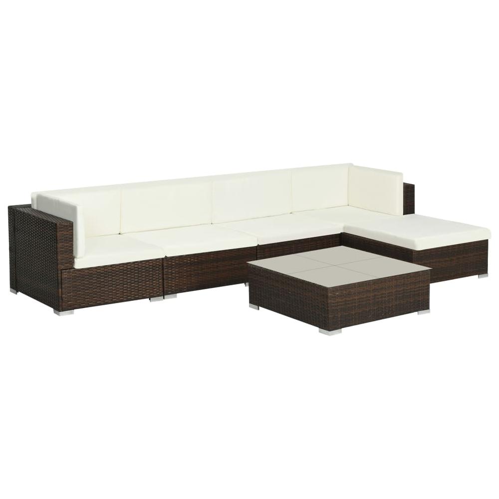 vidaXL 6 Piece Patio Lounge Set with Cushions Poly Rattan Brown, 313749. Picture 1