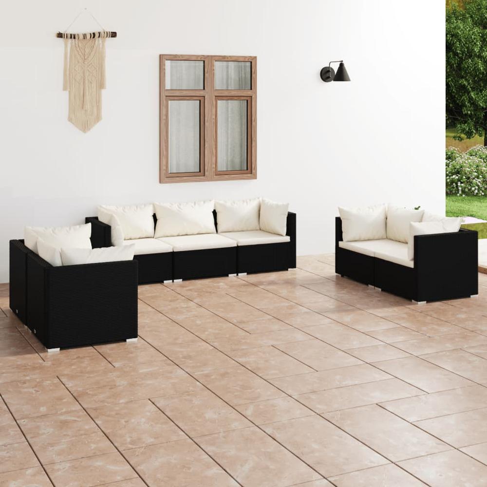 vidaXL 7 Piece Patio Lounge Set with Cushions Poly Rattan Black, 3102263. Picture 1