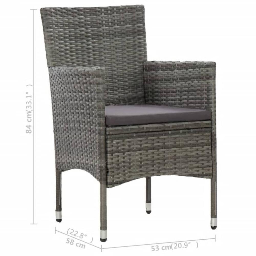 vidaXL 3 Piece Patio Dining Set Gray Poly Rattan and Acacia Wood. Picture 11