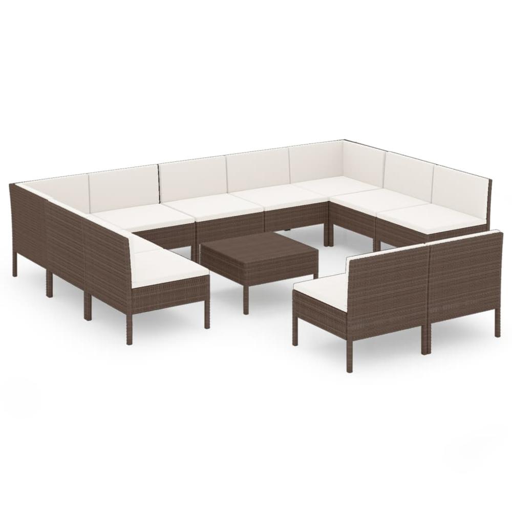 vidaXL 12 Piece Patio Lounge Set with Cushions Poly Rattan Brown, 3094607. Picture 2