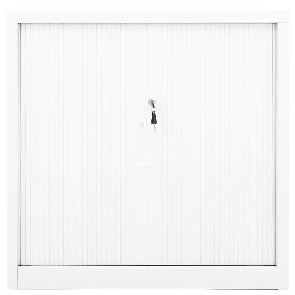 vidaXL Sliding Door Cabinet White 35.4"x15.7"x35.4" Steel, 336429. Picture 2