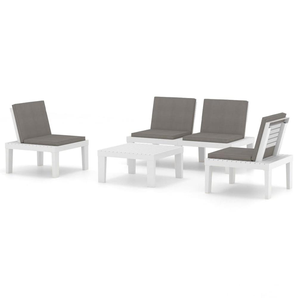 vidaXL 4 Piece Patio Lounge Set with Cushions Plastic White, 3059829. Picture 2