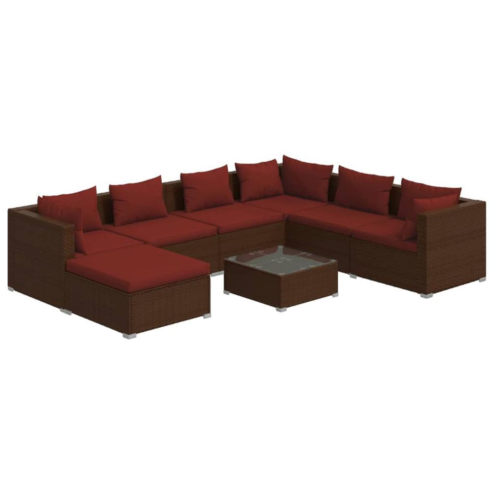 vidaXL 8 Piece Patio Lounge Set with Cushions Poly Rattan Brown, 3101851. Picture 2