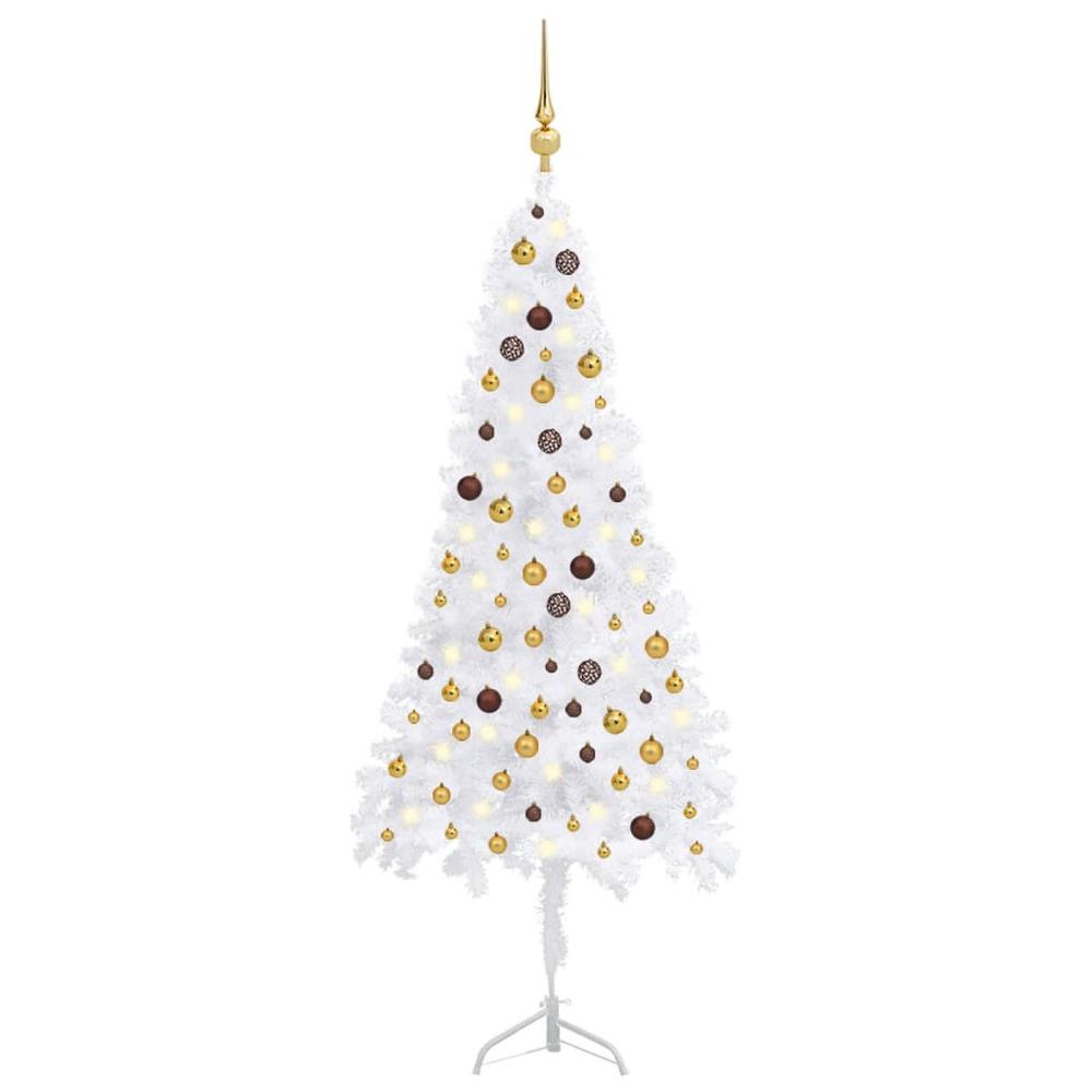 vidaXL Corner Artificial Christmas Tree LEDs&Ball Set White 82.7" PVC, 3077950. Picture 1
