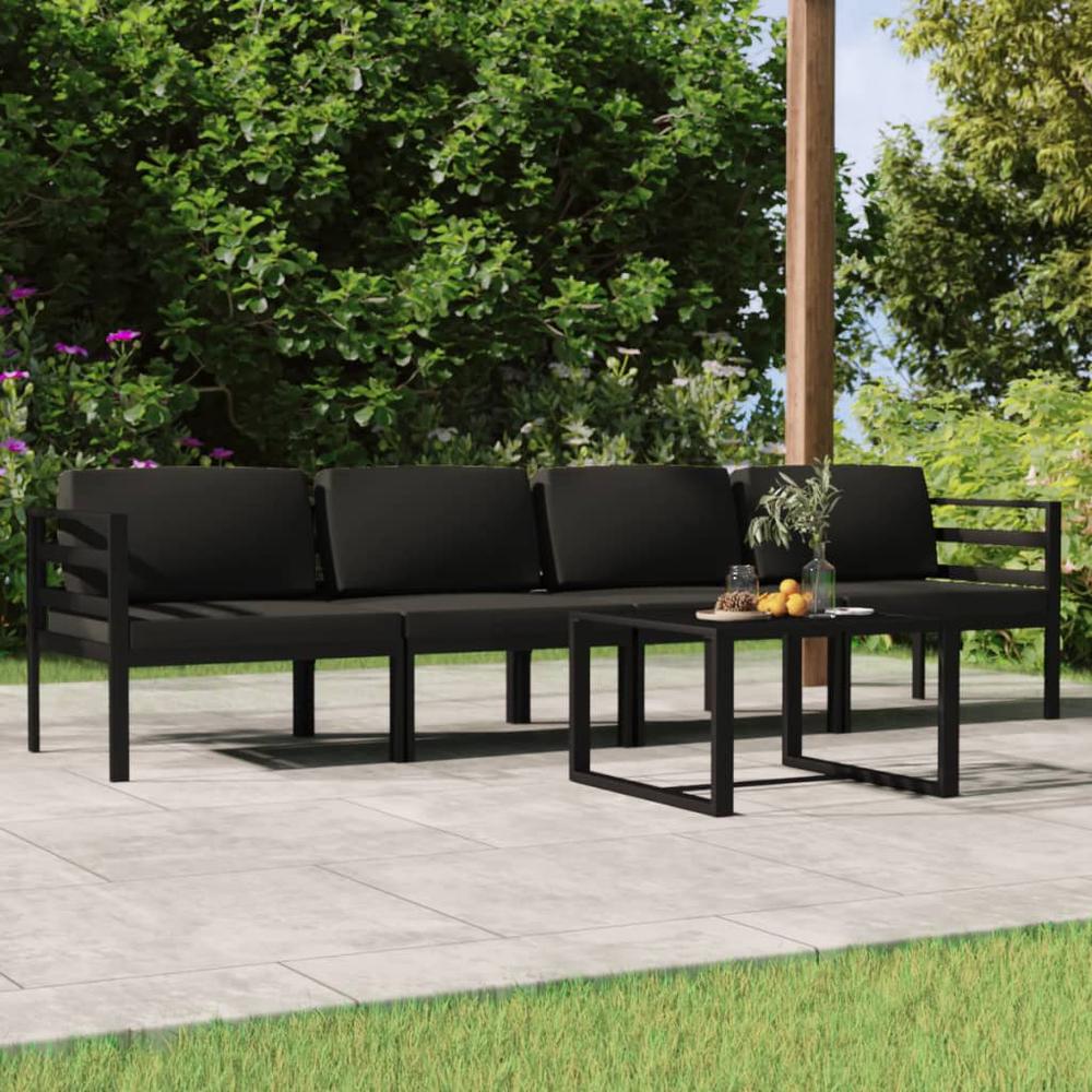 vidaXL 5 Piece Patio Lounge Set with Cushions Aluminum Anthracite, 3107778. Picture 1