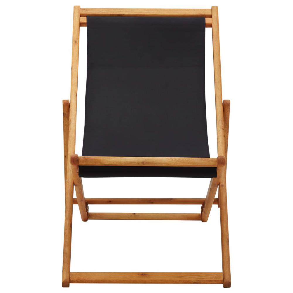 vidaXL Folding Beach Chair Eucalyptus Wood and Fabric Black. Picture 2