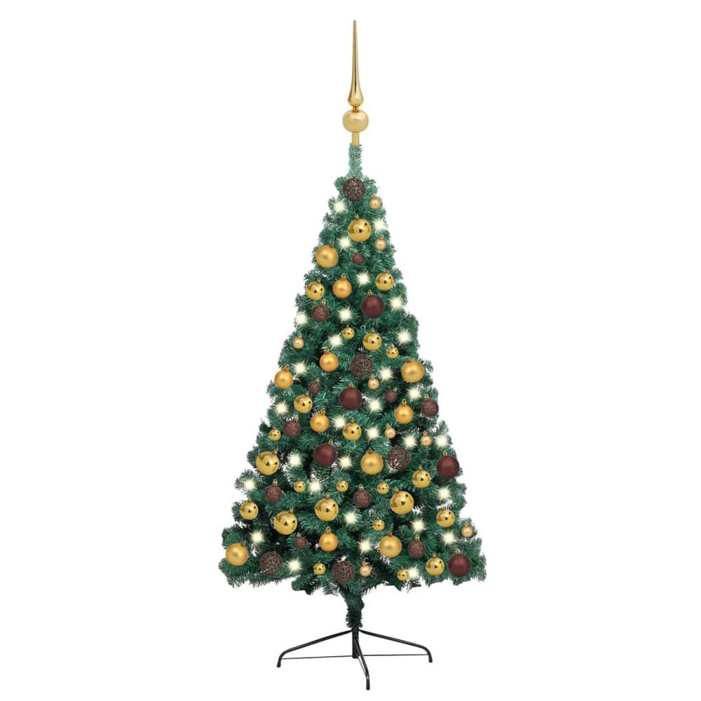 vidaXL Artificial Half Christmas Tree with LEDs&Ball Set Green 59.1", 3077478. Picture 1