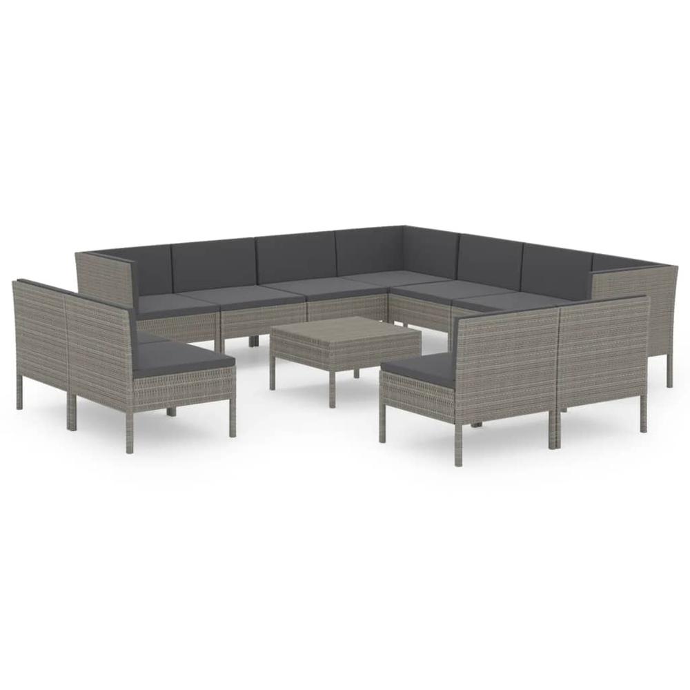 vidaXL 12 Piece Patio Lounge Set with Cushions Poly Rattan Gray, 3094482. Picture 2