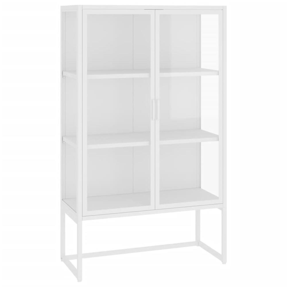 vidaXL Highboard White 31.5"x13.8"x53.1" Steel and Tempered Glass. Picture 2