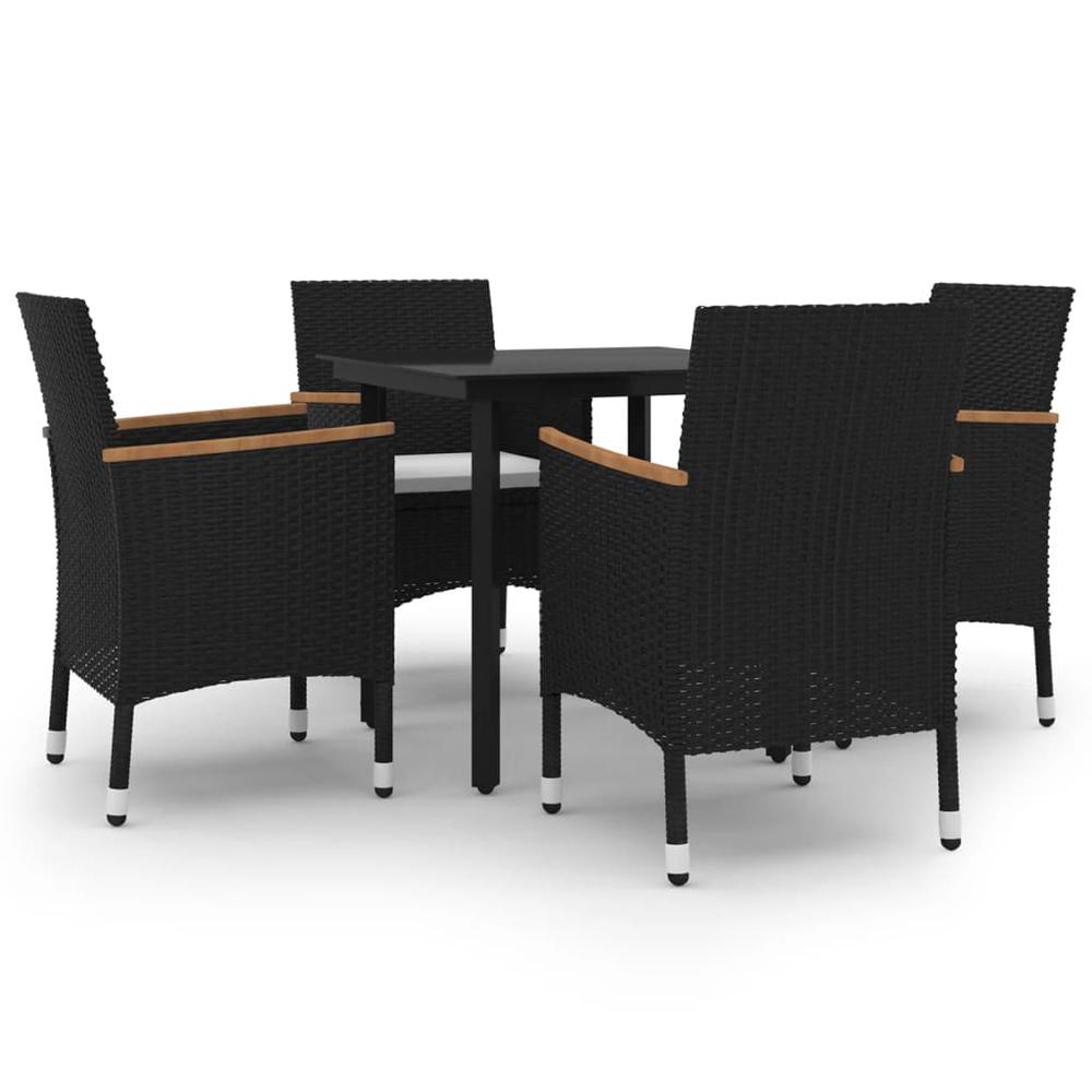 vidaXL 5 Piece Patio Dining Set with Cushions Poly Rattan and Glass, 3099770. Picture 2