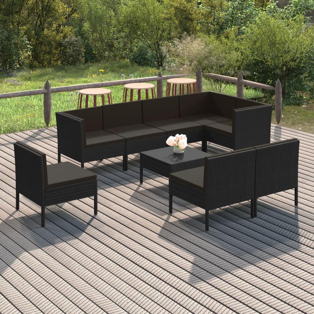 vidaXL 9 Piece Patio Lounge Set with Cushions Poly Rattan Black, 3094401. Picture 1