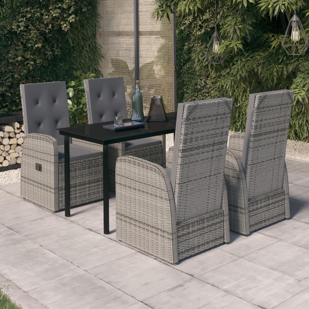 vidaXL 5 Piece Patio Dining Set with Cushions Gray, 3099475. Picture 1