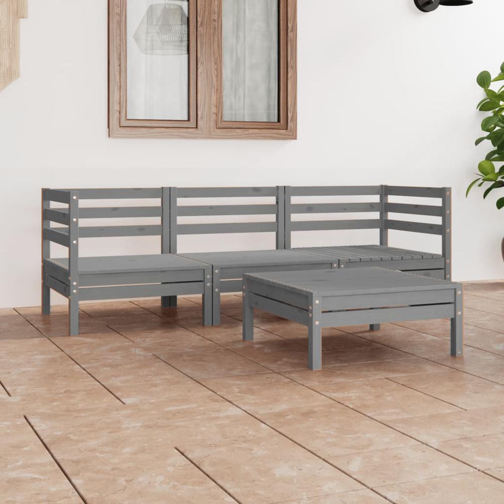 vidaXL 4 Piece Patio Lounge Set Gray Solid Pinewood, 3082469. Picture 1