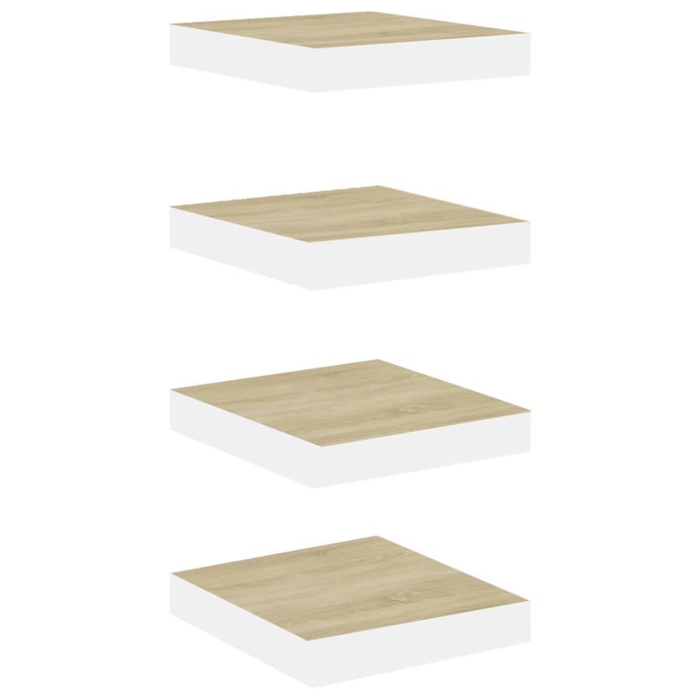 vidaXL Floating Wall Shelves 4 pcs Oak and White 9.1"x9.3"x1.5" MDF. Picture 2