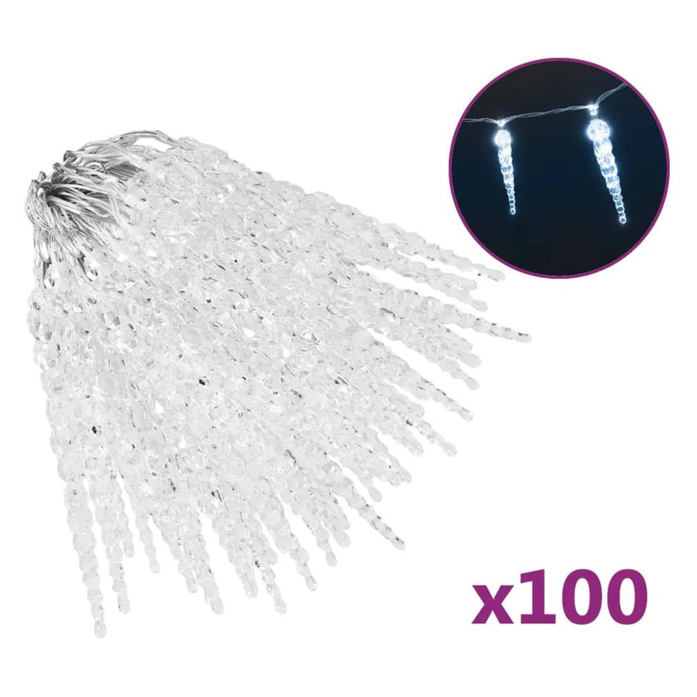 vidaXL Christmas Icicle Lights 100 pcs Cold White Acrylic. Picture 2