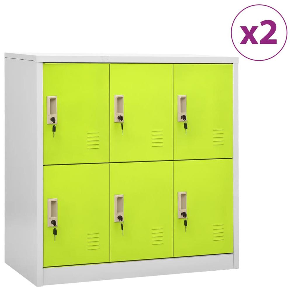 vidaXL Locker Cabinets 2 pcs Light Gray and Green 35.4"x17.7"x36.4" Steel, 3095234. Picture 1