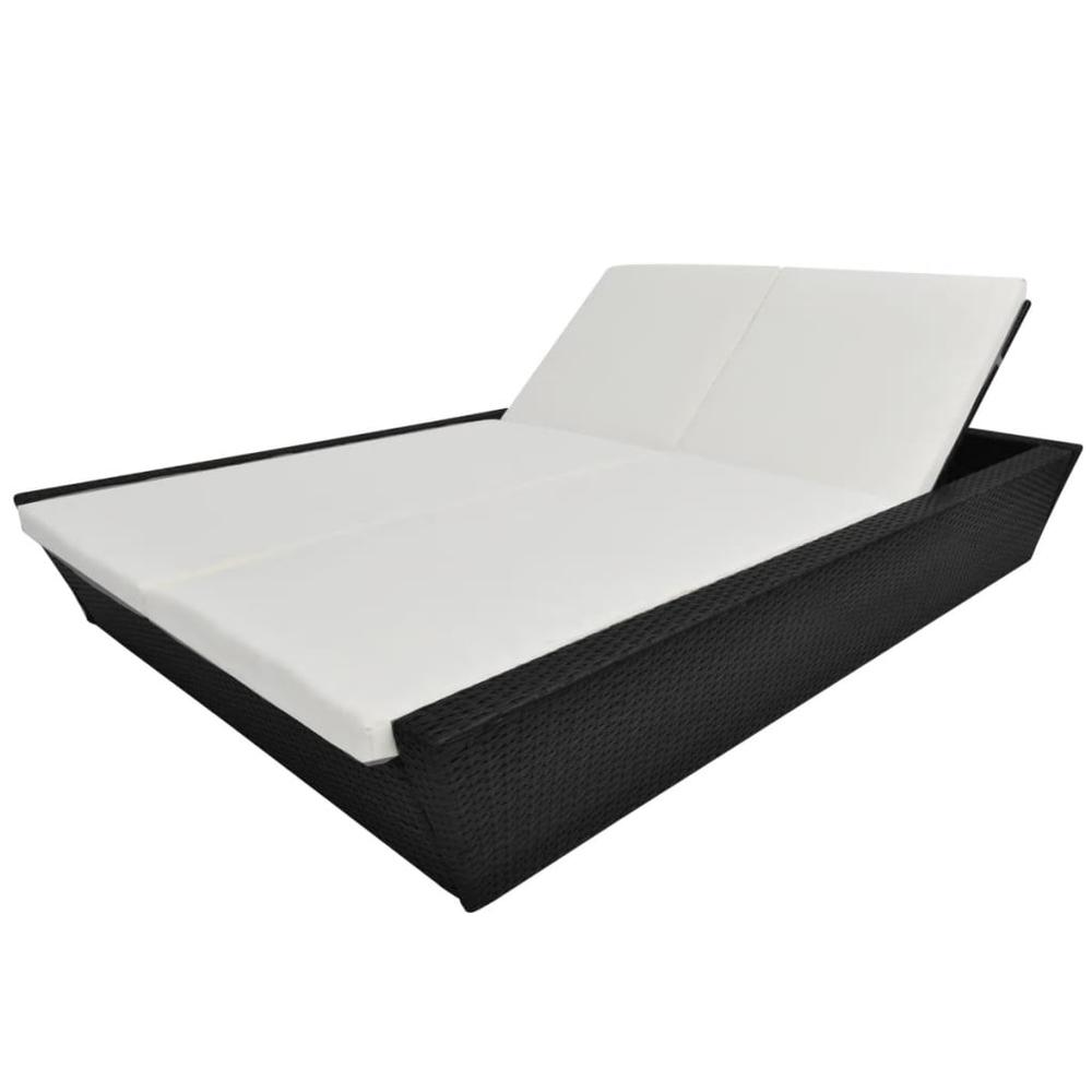 vidaXL Outdoor Lounge Bed with Cushion Poly Rattan Black, 42903. Picture 4