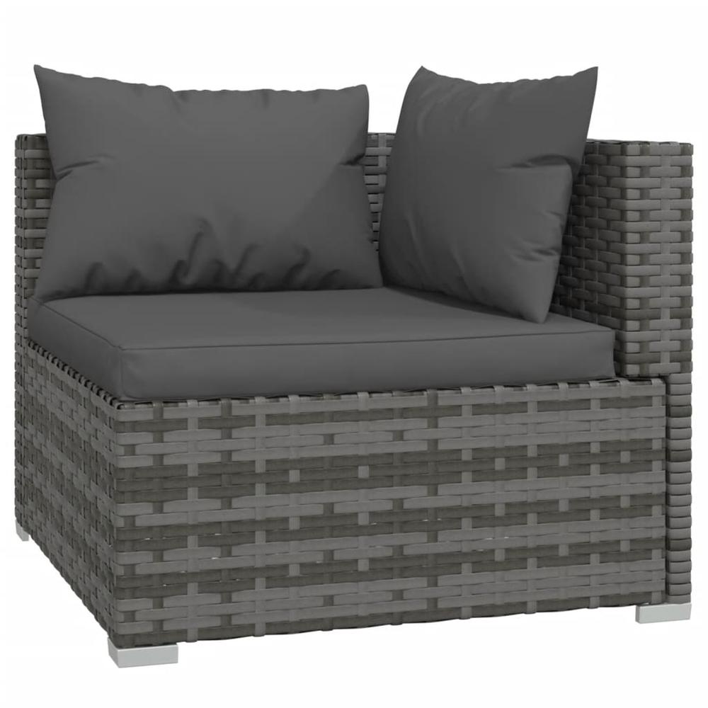 vidaXL 5 Piece Patio Lounge Set with Cushions Poly Rattan Gray, 3101693. Picture 4