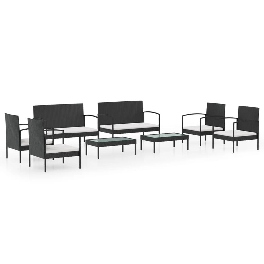 vidaXL 8 Piece Patio Lounge Set with Cushions Poly Rattan Black, 3095963. Picture 2