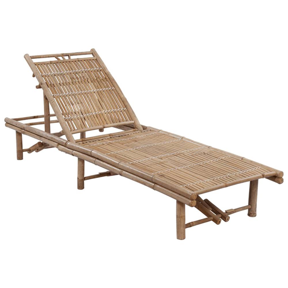vidaXL Patio Sun Lounger with Cushion Bamboo, 3061637. Picture 2