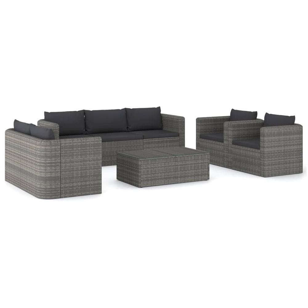 vidaXL 8 Piece Patio Lounge Set with Cushions Poly Rattan Gray, 3059490. Picture 2