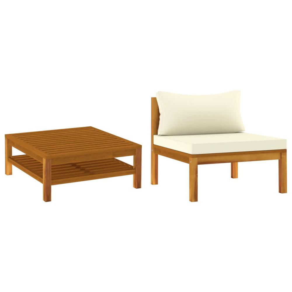 vidaXL 2 Piece Patio Sofa Set with Cream White Cushions Acacia Wood. Picture 2
