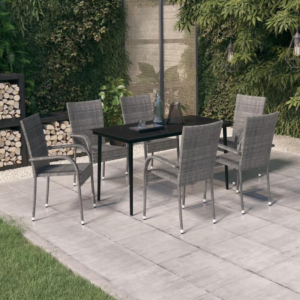 vidaXL 7 Piece Patio Dining Set Gray and Black, 3099410. Picture 1