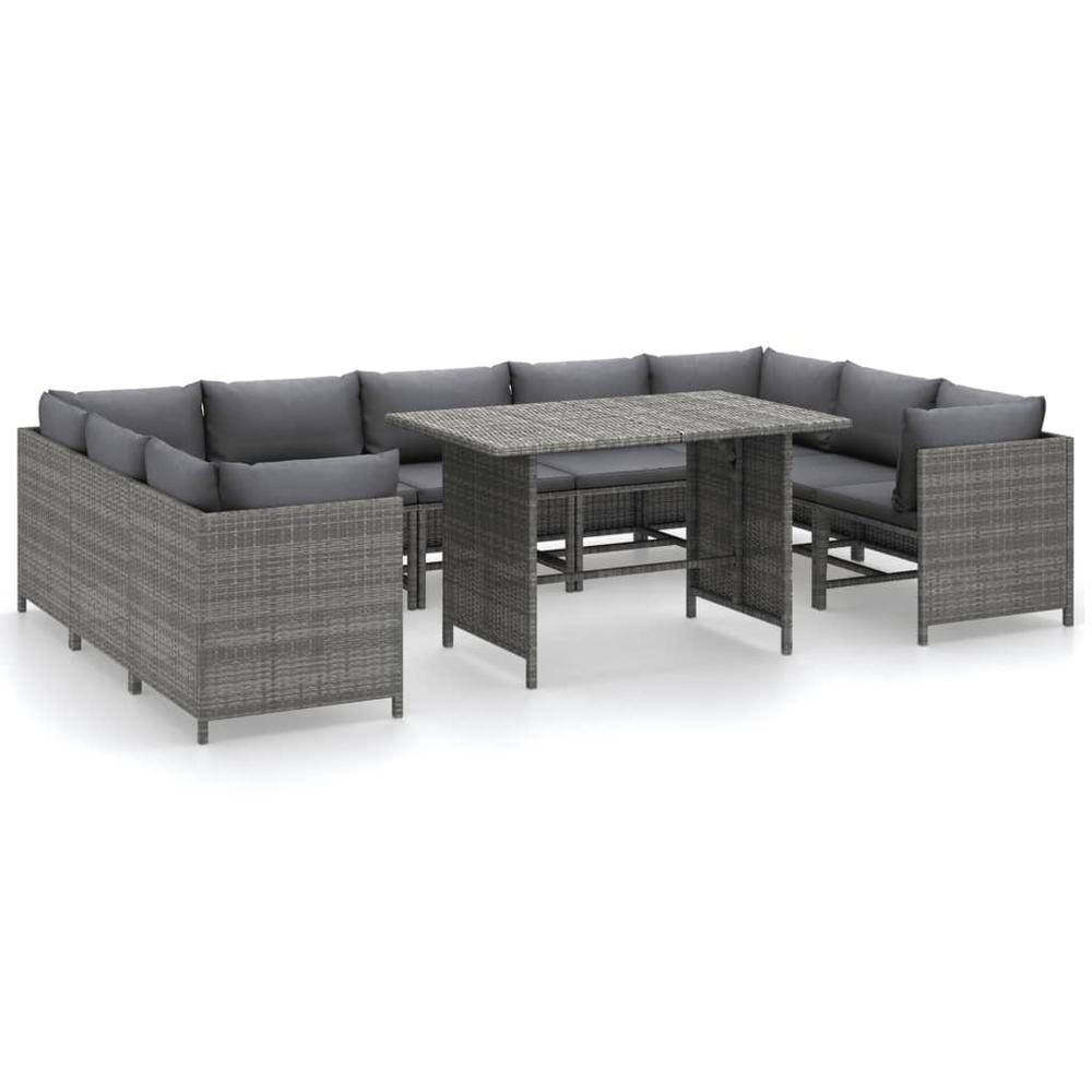 vidaXL 10 Piece Patio Lounge Set with Cushions Poly Rattan Gray. Picture 1