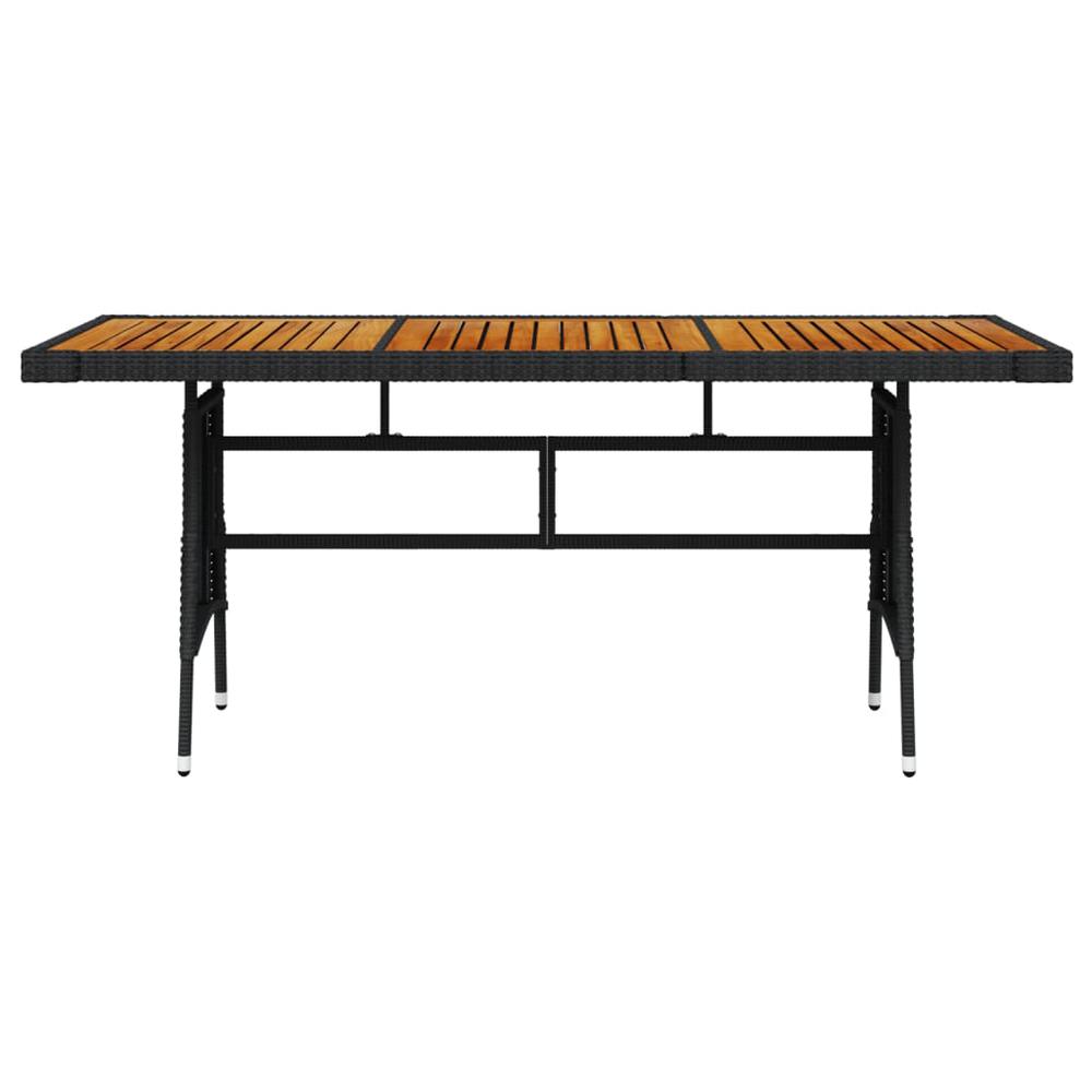 vidaXL Patio Table Black 63"x27.6"x28.3" Poly Rattan & Solid Acacia Wood. Picture 2