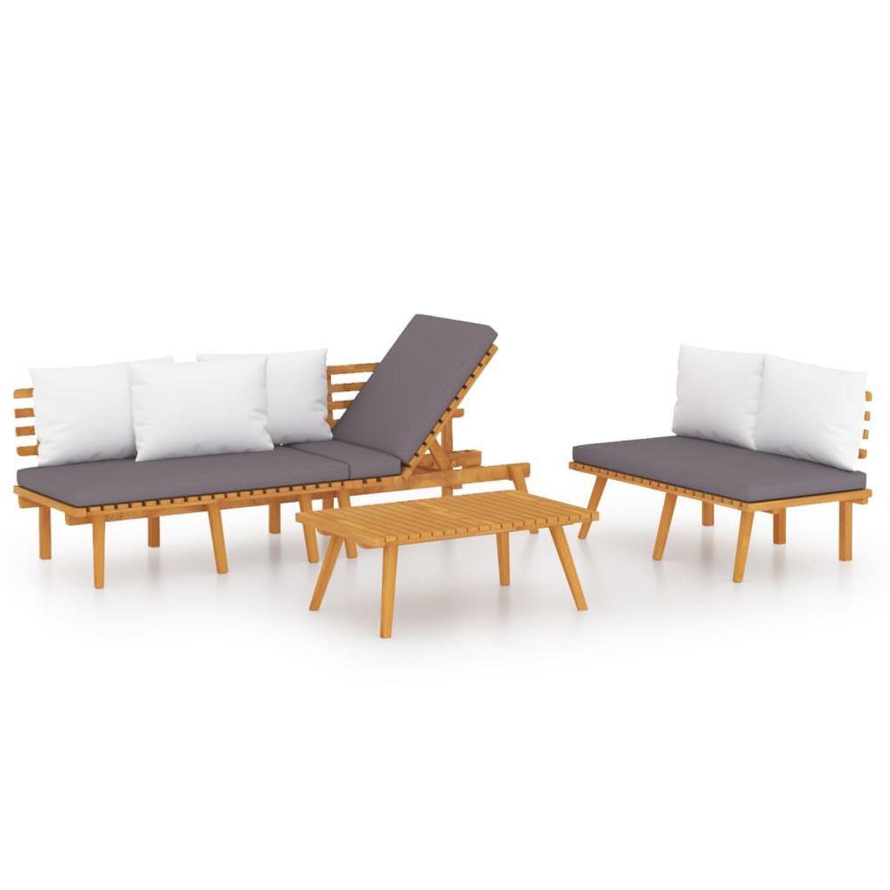 vidaXL 3 Piece Patio Lounge Set with Cushions Solid Acacia Wood, 3087012. Picture 2