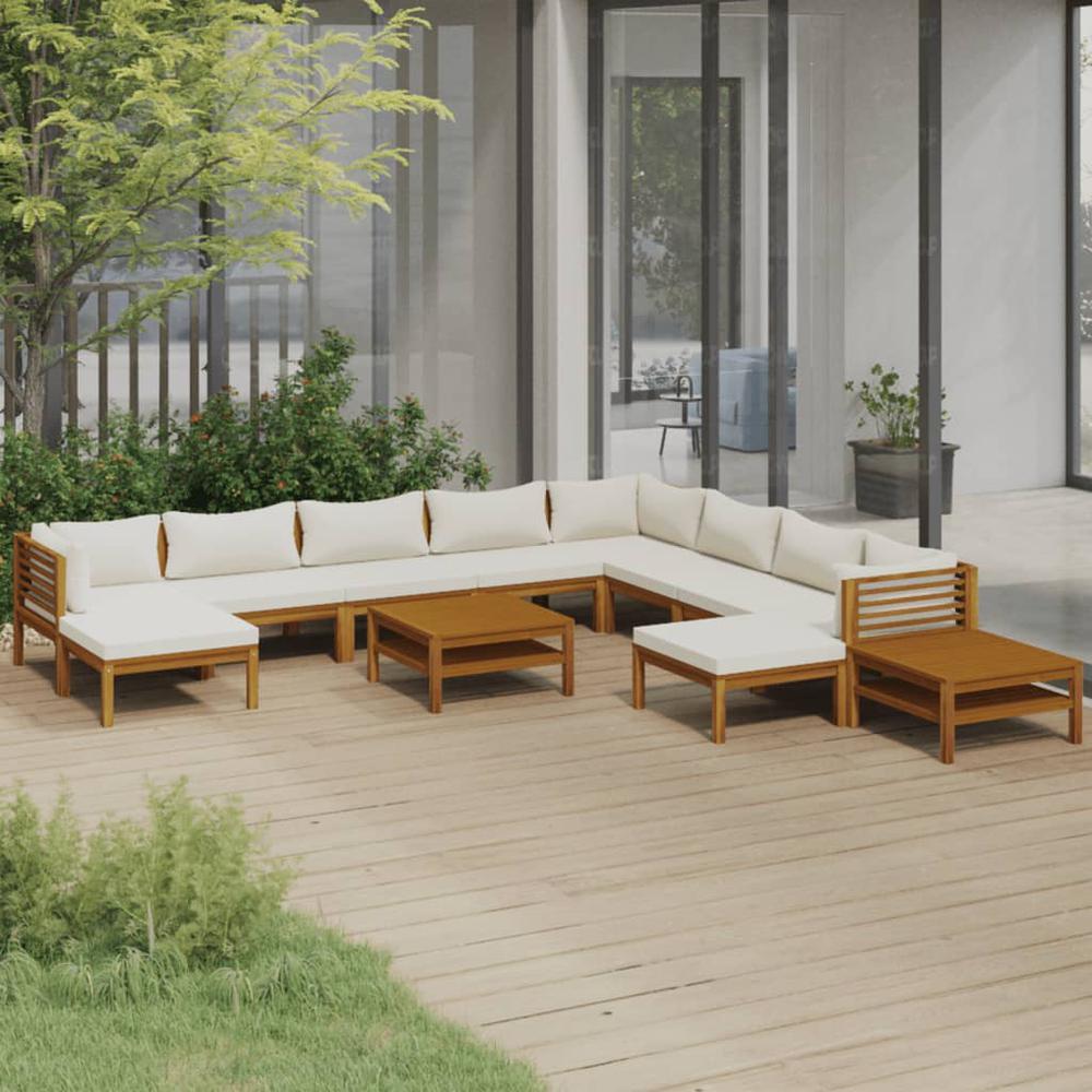 vidaXL 12 Piece Patio Lounge Set with Cream Cushion Solid Acacia Wood, 3086944. Picture 1