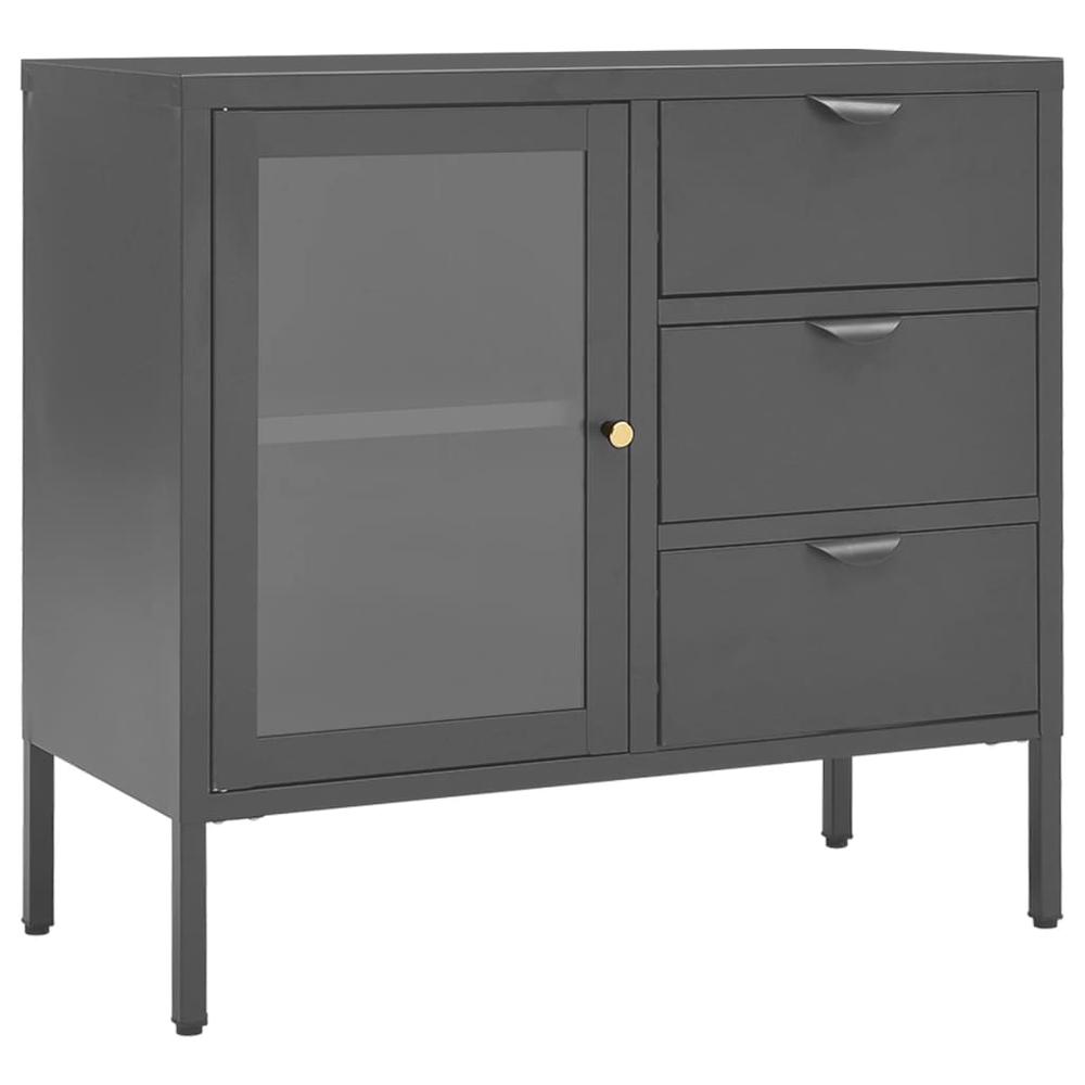 vidaXL Sideboard Anthracite 29.5"x13.8"x27.6" Steel and Tempered Glass. Picture 2