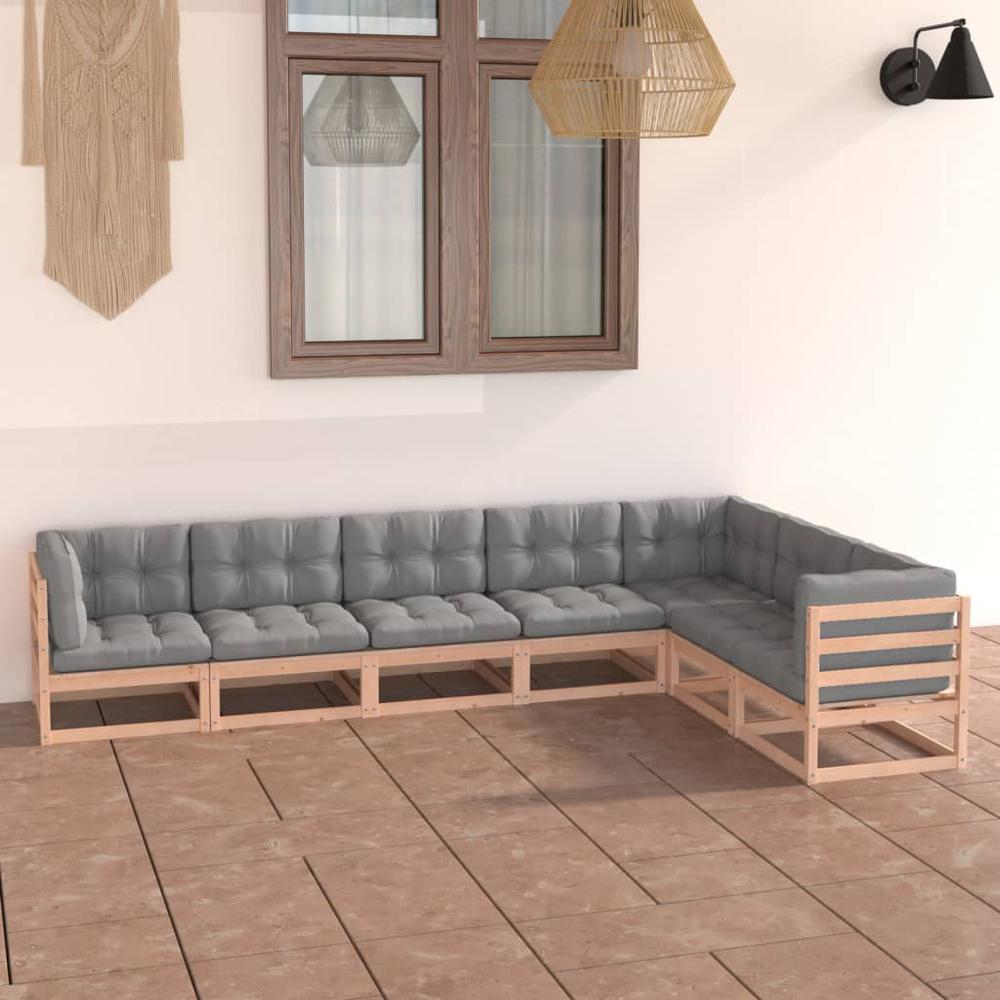 vidaXL 7 Piece Patio Lounge Set with Cushions Solid Pinewood, 3076794. Picture 1