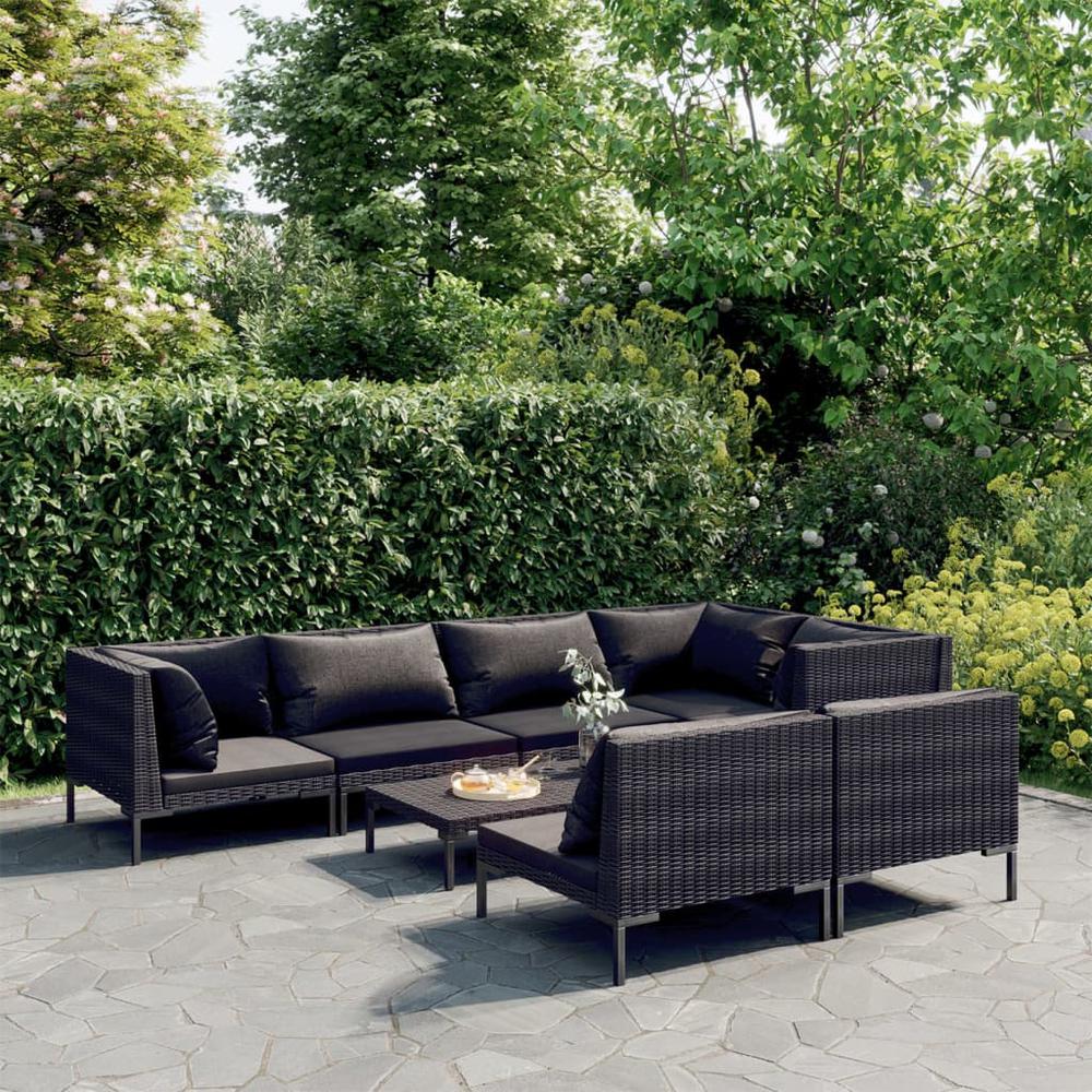 vidaXL 8 Piece Patio Lounge Set with Cushions Poly Rattan Dark Gray, 3099861. The main picture.