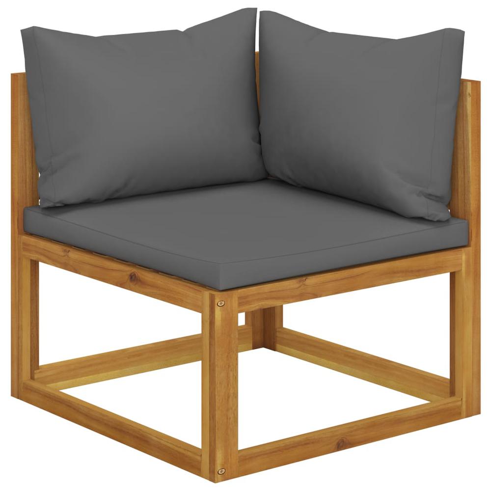 vidaXL Sectional Corner Sofa & Dark Gray Cushion Solid Acacia Wood. Picture 1