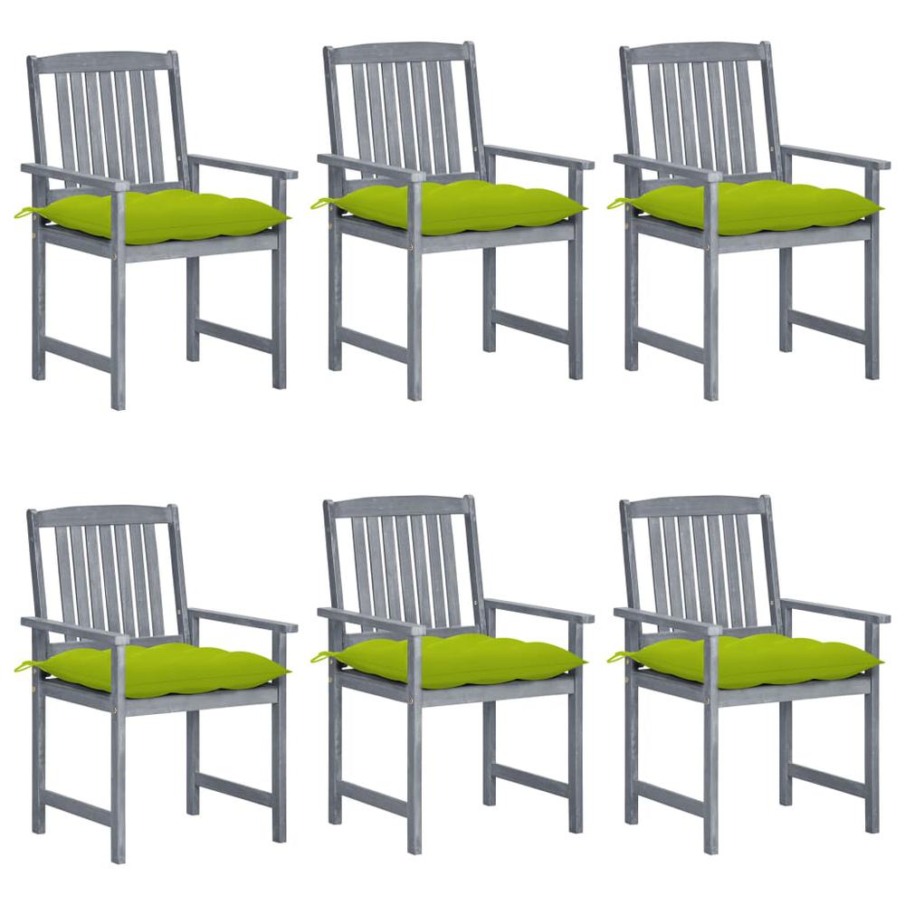 vidaXL Patio Chairs with Cushions 6 pcs Solid Acacia Wood Gray, 3078248. Picture 1
